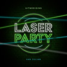 Stoereuitnodiging lasergamen schieten laserparty neon