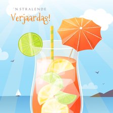 Stralende verjaardagskaart zomer zee zon cocktail zeilboot