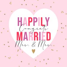 Trendy felicitatiekaart getrouwd Mrs. & Mrs. hartjesconfetti