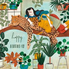 Trendy luipaard cheetah en planten verjaardagskaart 