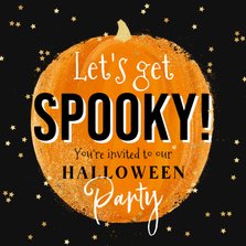 Trendy uitnodiging Halloweenparty spooky pompoen ster goud