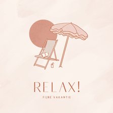 Trendy vakantiekaart relax met strandstoel parasol en zon