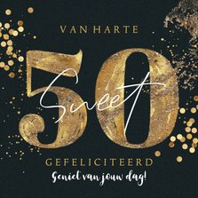 Trendy verjaardagskaart 'Sweet 50' getal goud confetti