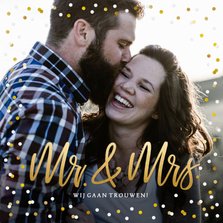 Trouwkaart Mr & Mrs goud - met eigen foto en confetti kader