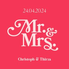 Trouwkaart Mr. & Mrs. retro font hip roze