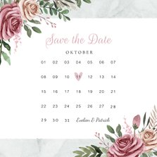 Trouwkaart save the date vintage bloemen kalender