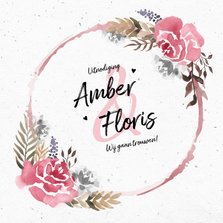 Trouwkaart uitnodiging vintage bohemian  waterverf bloemen