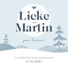 Trouwkaart winter illustratie landschap sneeuw uitnodiging
