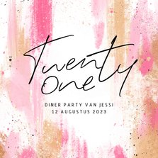 Uitnodiging 21 diner party kunst waterverf roze 
