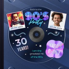 Uitnodiging 90's feestje disco foto's CD album hoesje