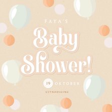 Uitnodiging babyshower zacht kraftlook ballonnen & confetti