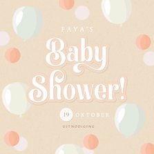 Uitnodiging babyshower zacht kraftlook ballonnen & confetti
