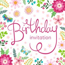 Uitnodiging birthday invitation bloemen