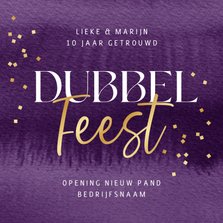 Uitnodiging dubbel feest jubileum goud bedrijf opening paars