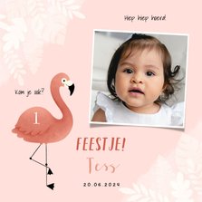  Uitnodiging eerste verjaardag meisje flamingo jungle & foto