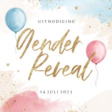 Uitnodiging gender reveal party ballon blauw roze waterverf 