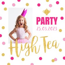 Uitnodiging High Tea confetti goud roze