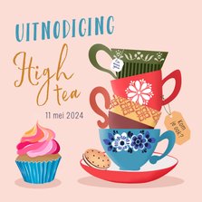 Uitnodiging high tea met theekopjes