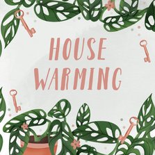 Uitnodiging housewarming met Monstera en sleutels