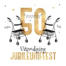 Uitnodiging jubileumfeest humor rollator feest goud 50