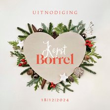 Uitnodiging kerstborrel hart met kerstdecoratie