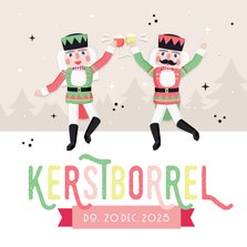 Uitnodiging kerstborrel kaart met proostende notenkrakers