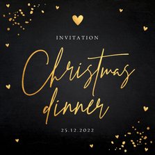 Uitnodiging kerstdiner zwart goudlook confetti