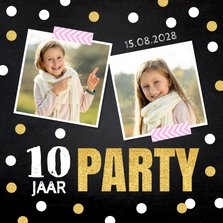 Uitnodiging kinderfeestje foto confetti goudlook
