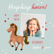 Uitnodiging kinderfeestje meisje paard hartjes