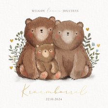 Uitnodiging kraamfeest berenfamilie plantjes & hartjes