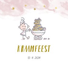 Uitnodiging kraamfeest kinderwagen en beschuit met muisjes