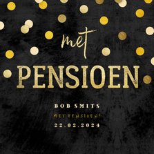 Uitnodiging krijtbord gouden 'met pensioen' met confetti