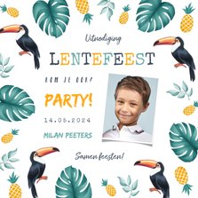 Uitnodiging lentefeest jongen tropical ananas toekan