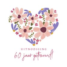 Uitnodiging met bloemenhart voor 60 jarig huwelijk