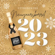 Uitnodiging nieuwjaarsborrel champagne goud 2023