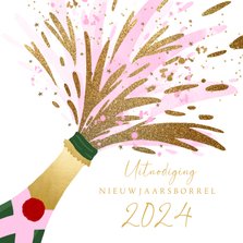 Uitnodiging nieuwjaarsborrel champagnefles hip