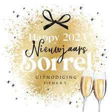 Uitnodiging nieuwjaarsborrel goud sterren champagne