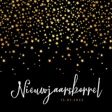 Uitnodiging nieuwjaarsborrel sterren goud confetti