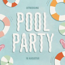 Uitnodiging poolparty met water zwembanden slippers 