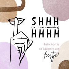 Uitnodiging shhh feestje verrassing hand lijntekening