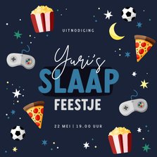 Uitnodiging slaapfeestje voetbal games en sterren