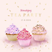 Uitnodiging tea party met cupcakes