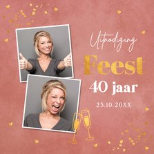 Uitnodiging verjaardag terracotta roze vrouw foto goudlook