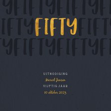 Uitnodiging vierkant met gouden fifty en papierlook