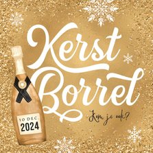 Uitnodiging zakelijke kerstborrel champagne goud sneeuw