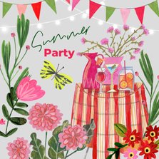 Uitnodiging zomer tuinfeest met bloemen en cocktails