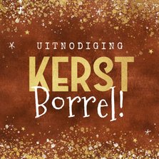 Uitnodigingskaart kerstborrrel goud rood zakelijk champagne 