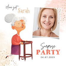 Uitnodigingskaart Sarah 50 jaar surprise grappig foto