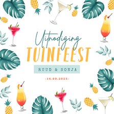 Uitnodigingskaart tuinfeest tropisch cocktails zomer