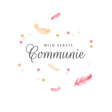 Uitnodigingskaart veertjes confetti communie lentefeest